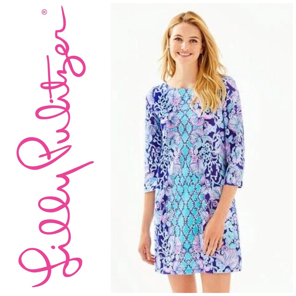 LILLY PULITZER Bay Dress Lapis Lazuli Your Biggest Fan Eng Sz XXS Style# 004512